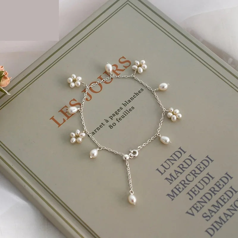 Delicate Pearl Blossom Bracelet in Sterling Silver