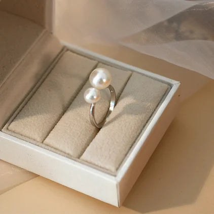 Adjustable Double Pearl Ring | 925 Sterling Silver