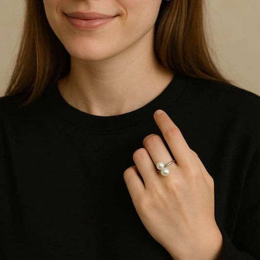 Adjustable Double Pearl Ring | 925 Sterling Silver - Eclat