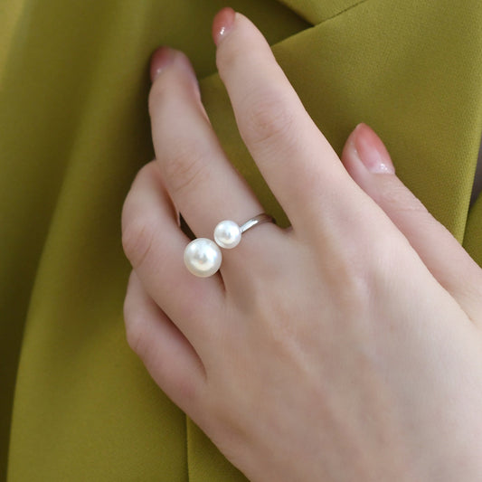 Freshwater Double Pearl Ring 925 Silver Adjustable