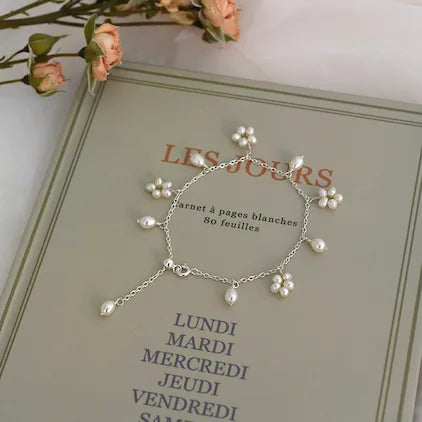 Delicate Pearl Blossom Bracelet in Sterling Silver