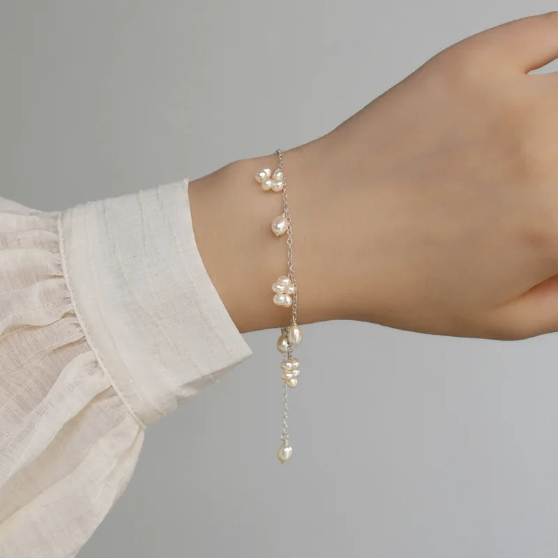 Delicate Pearl Blossom Bracelet in Sterling Silver