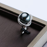 Tahitian Black Pearl Ring 10-11mm Ring 925 Silver Sea Pearl