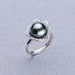 Near Round Tahiti Black Pearl Ring 9-10mm Ring 925 Silver Seawater Pearl Pearl Ring