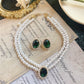 Vintage Temperament Oval Emerald Pearl Short Necklace Clavicle Chain