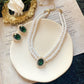 Vintage Temperament Oval Emerald Pearl Short Necklace Clavicle Chain