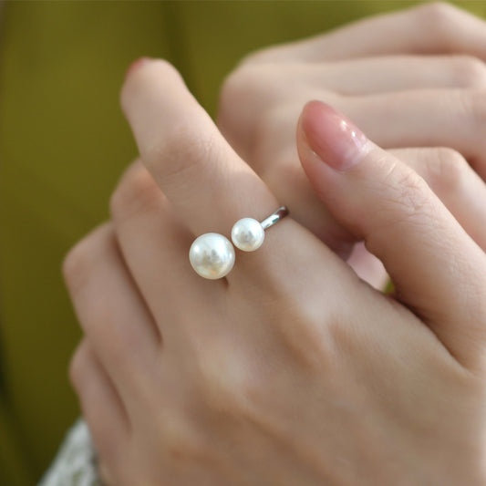 Freshwater Double Pearl Ring 925 Silver Adjustable