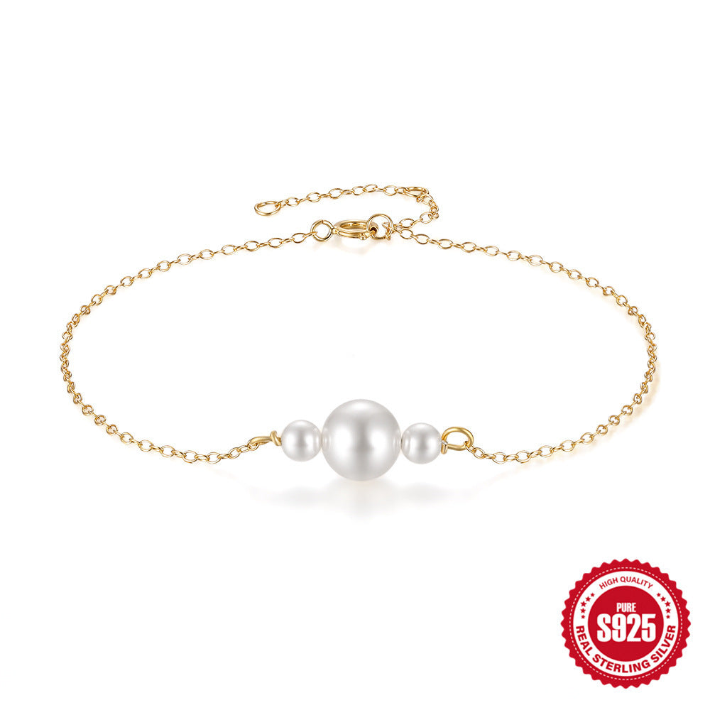 S925 Sterling Silver Temperamental Vintage Pearl Bracelet