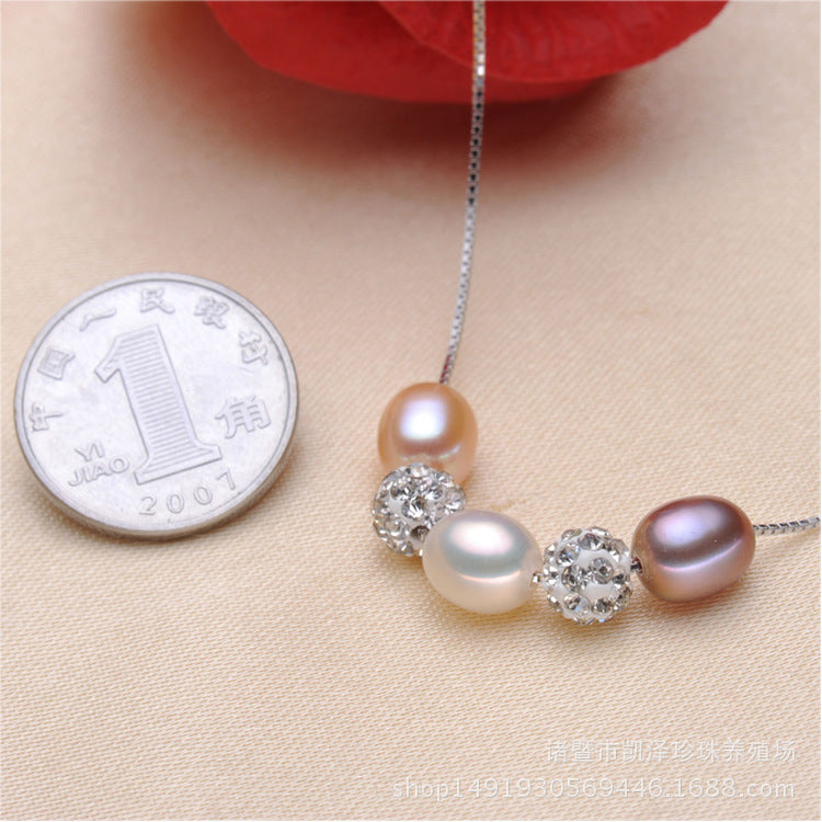 Zhuji natural freshwater pearl necklace 7-7.5mm three color road pass Pearl Pendant 925 pure silver chain female