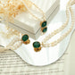 French Vintage Freshwater Pearl Pendant Emerald Zircon Necklace