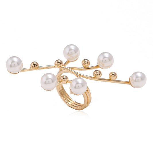 European And American Fashion Trend Pearl Geometric Ring