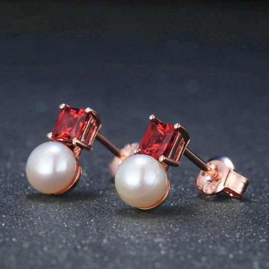 Garnet & Pearl Drop Earrings | Rose Gold Silver - Eclat