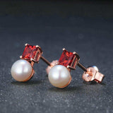 Garnet & Pearl Drop Earrings | Rose Gold Silver - Eclat