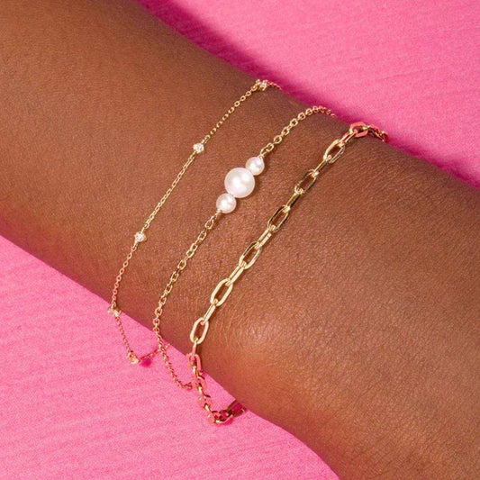 Elegant Triple Pearl Gold Plated Bracelet - Eclat