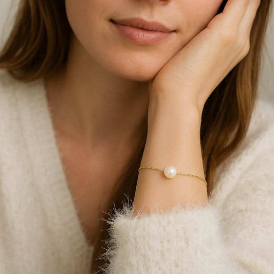 Freshwater Pearl & 18K Gold Plated Sterling Thin Silver Bracelet - Eclat