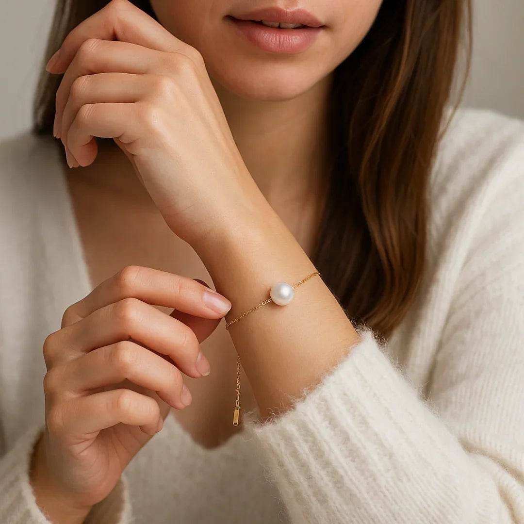 Freshwater Pearl & 18K Gold Plated Sterling Thin Silver Bracelet - Eclat