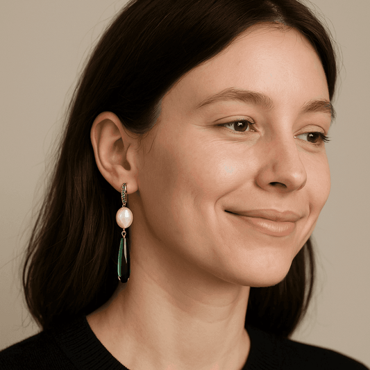 Emerald & Pearl Drop Earrings | Gold-Plated Silver - Eclat
