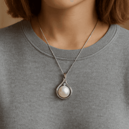 Sterling Silver Pearl & CZ Necklace - Eclat