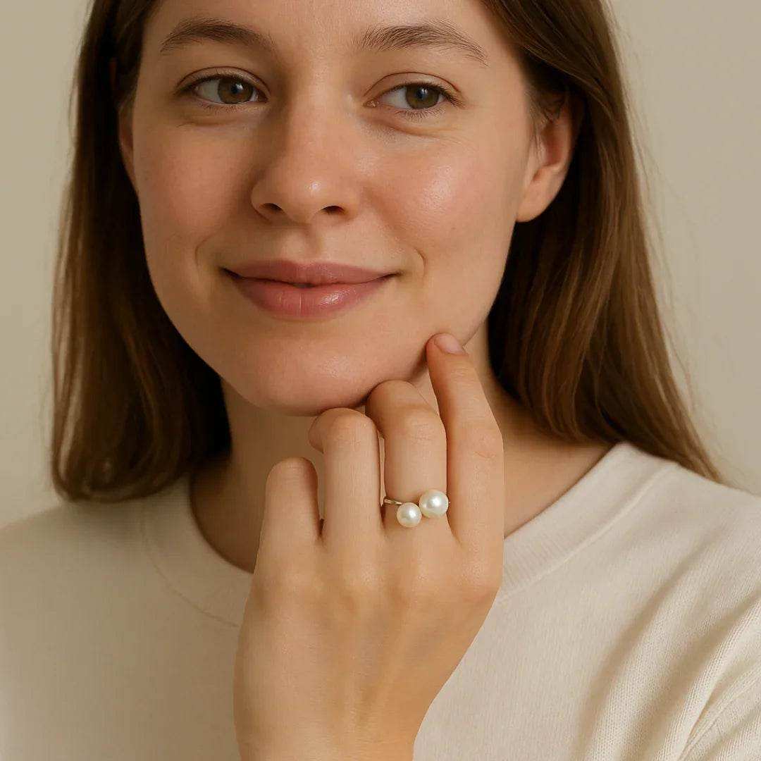 Adjustable Double Pearl Ring | 925 Sterling Silver - Eclat